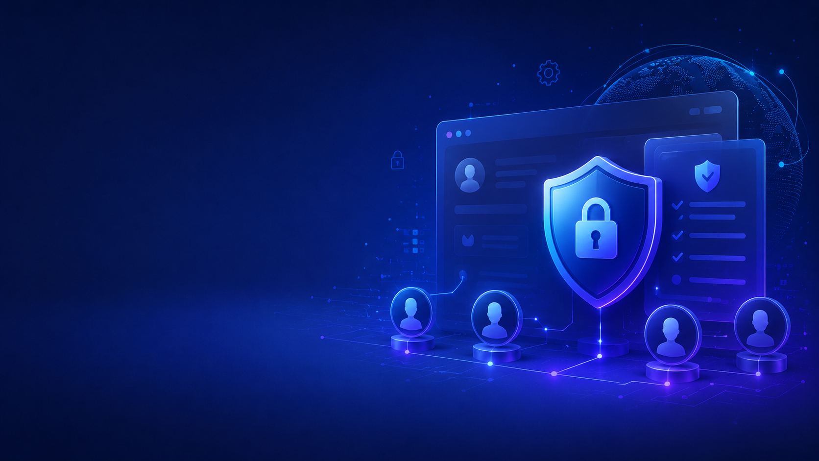 Business password policy dashboard with team accounts and shield