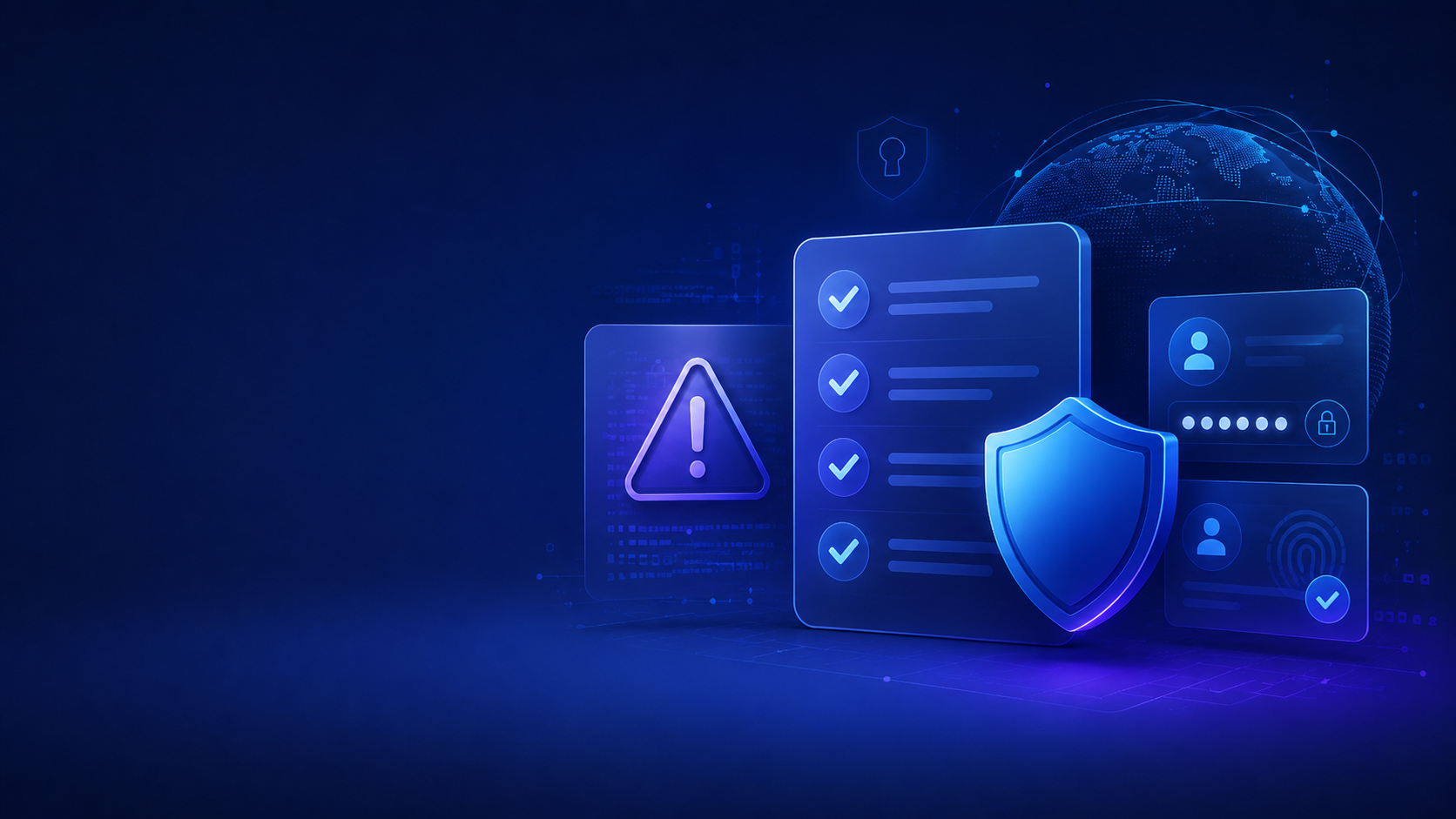 Data breach checklist with alerts and security shield