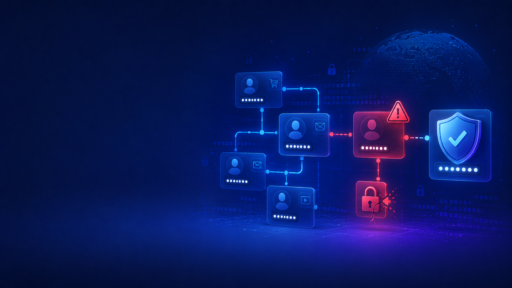 Password reuse risk network with warning and protected account