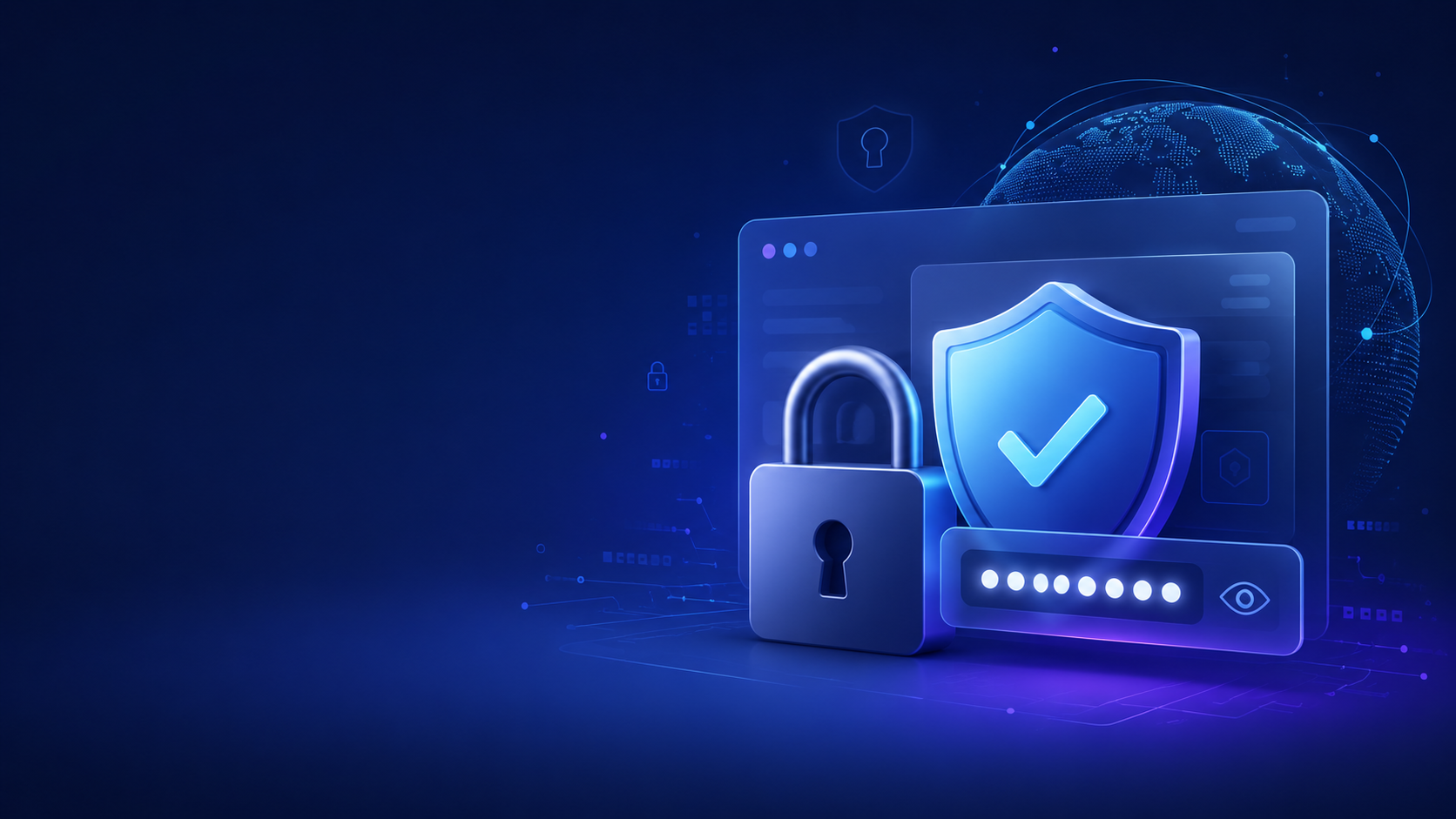 Password security dashboard with lock, shield, and private password field