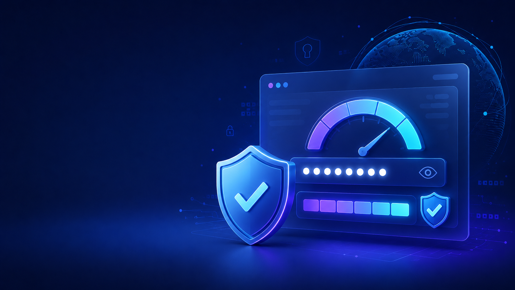 Password strength checker interface with security score gauge