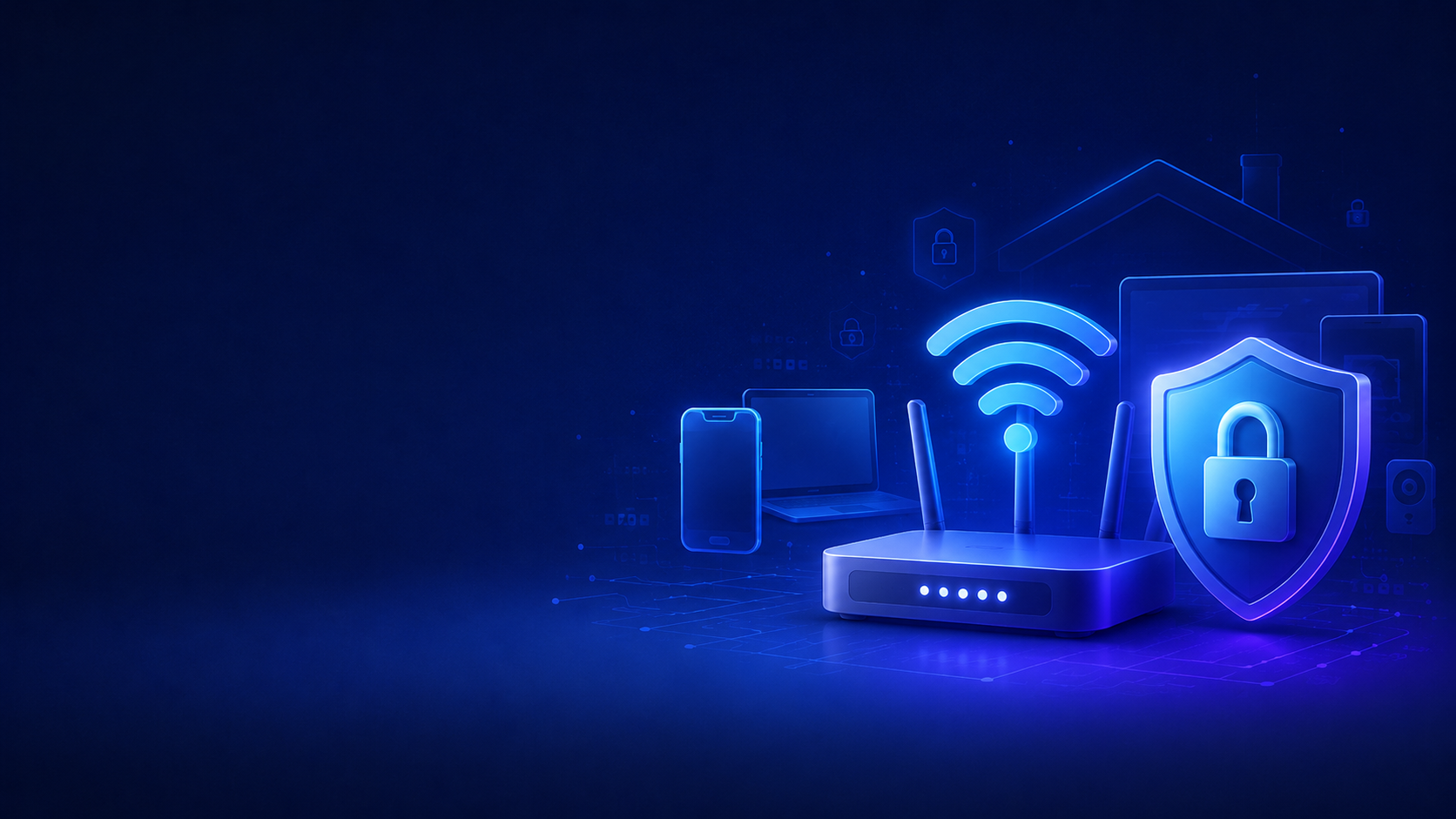 Secure WiFi router and smart home network illustration